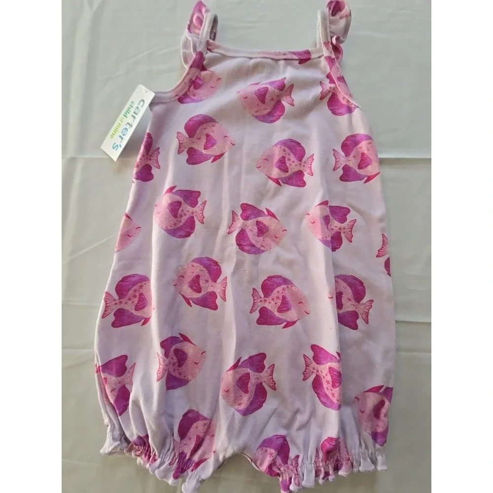 Nwt‎ Carters Baby Girl 24 Months Pink Purple Fish Romper Outfit